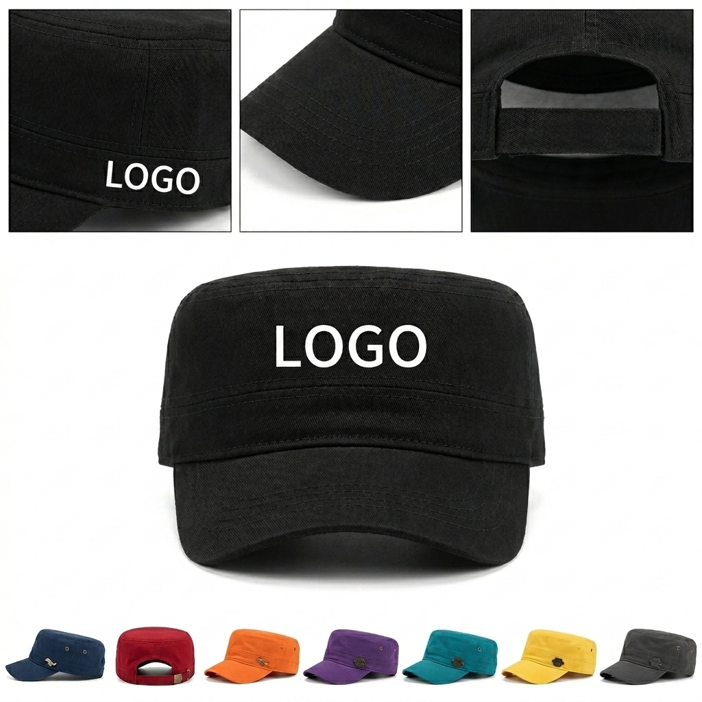 Classic Cotton Military Cap with Hook-and-Loop Closure for Men and Women