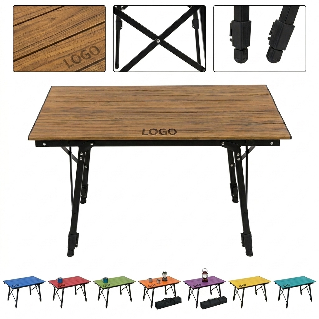 Lightweight Retractable Wood Grain Aluminum Camping Barbecue Grill Table