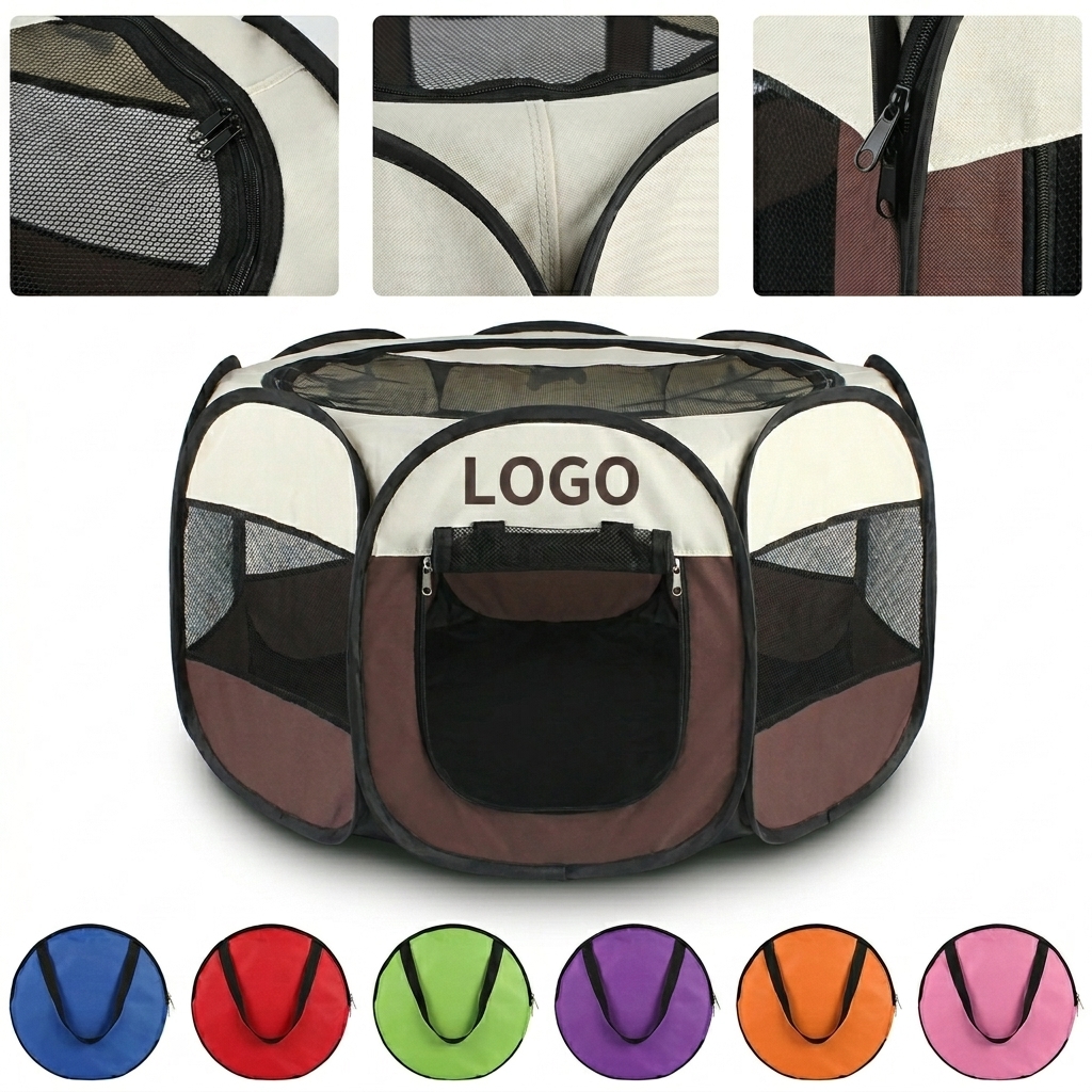 Oxford Cloth 8-Panel Portable Cat Cage & Outdoor Pet Tent