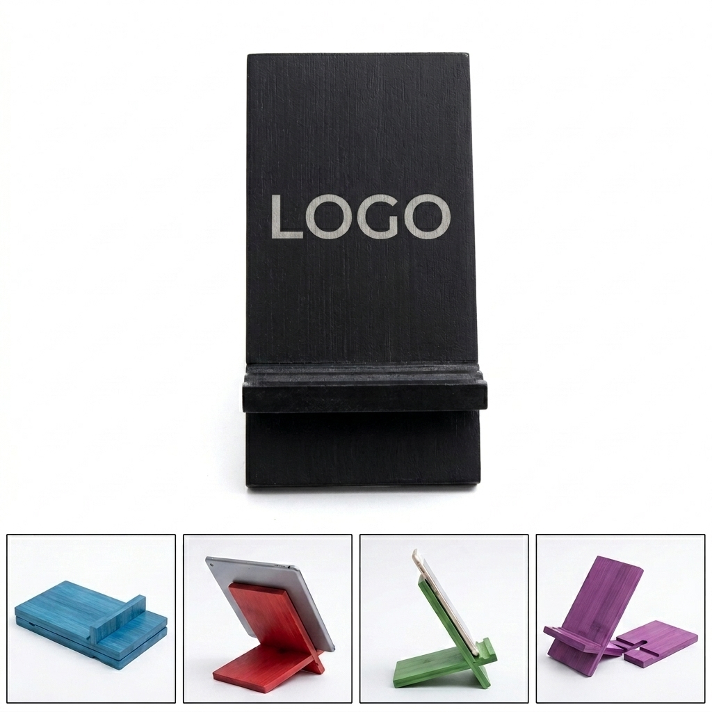 Multi-Color Bamboo Phone Stand with Charging Port