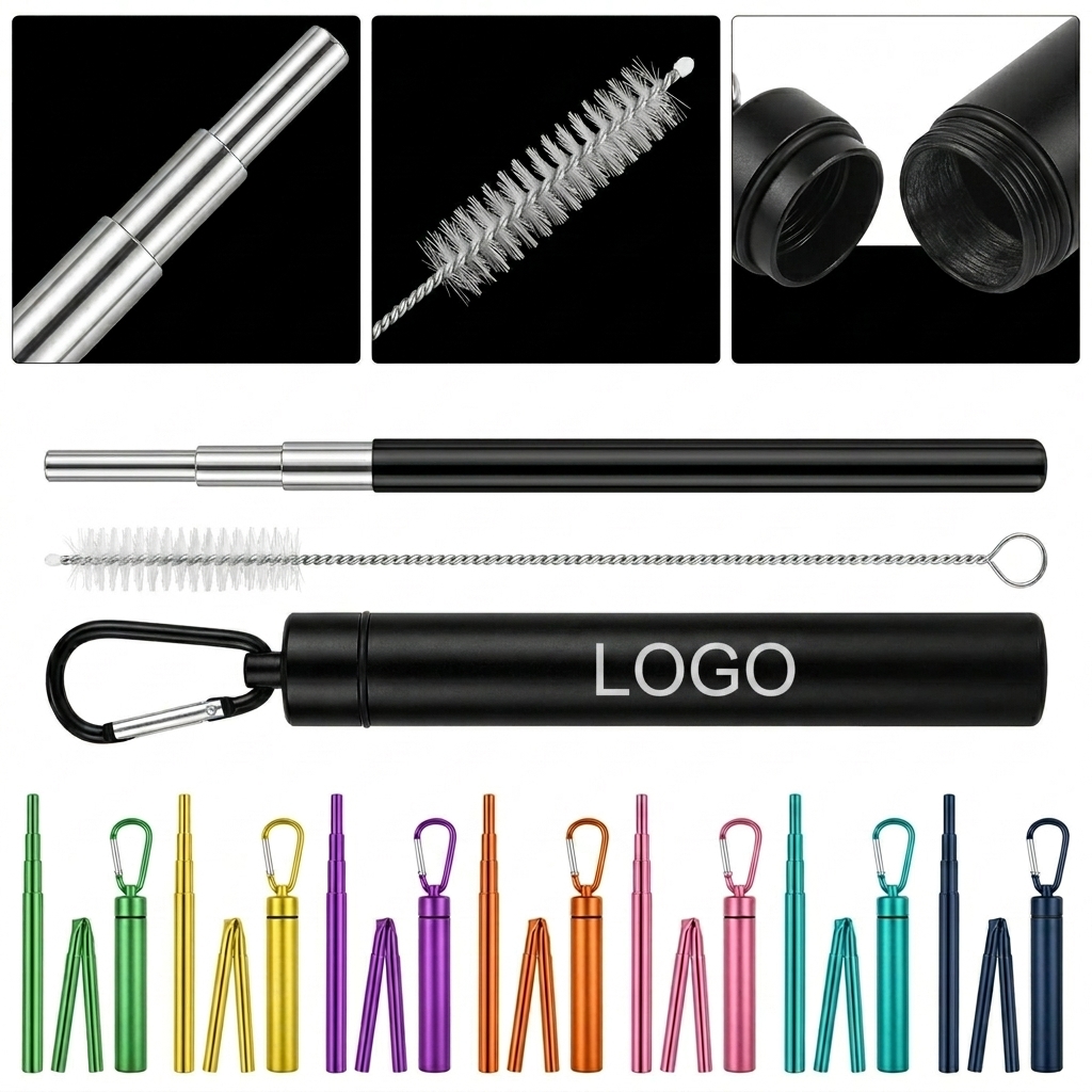Collapsible Stainless Steel Straws with Cleaning Brush and Portable Case