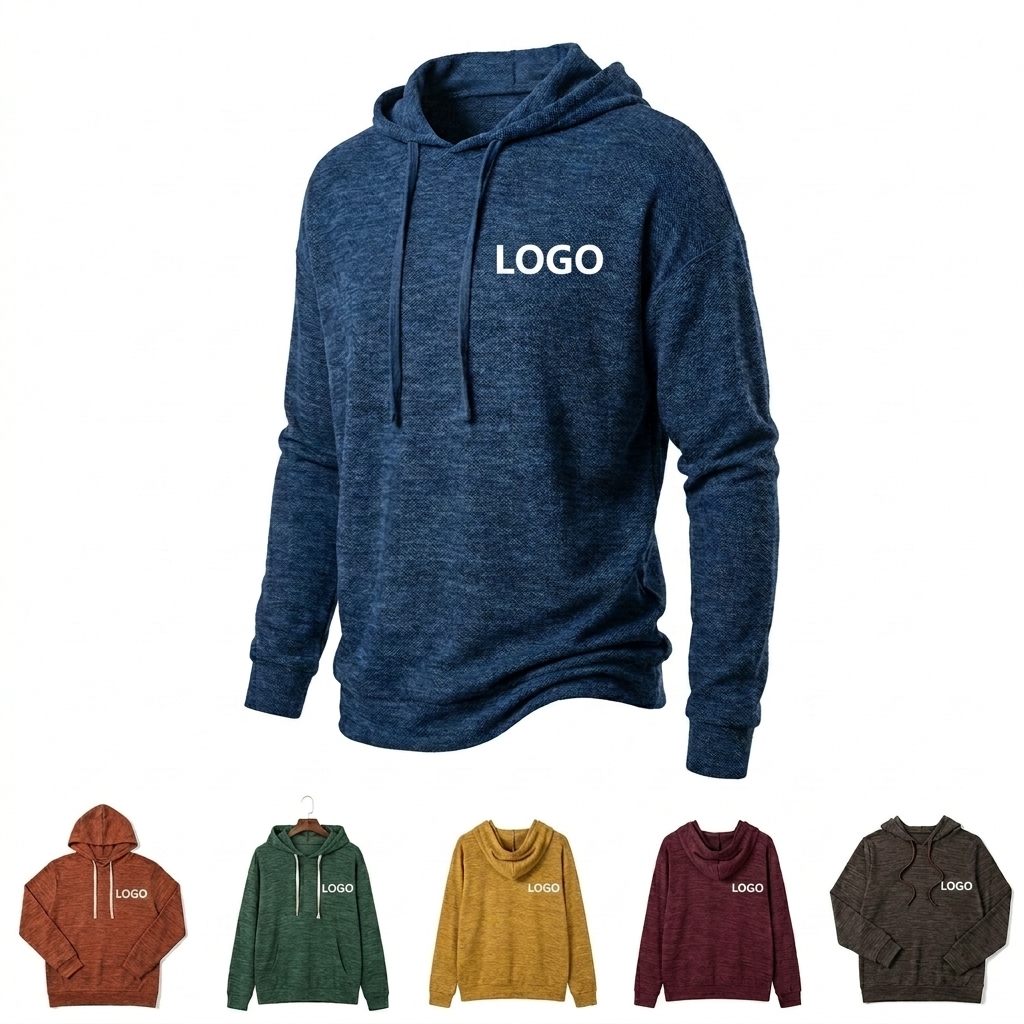 Men's Modern Hooded Knit Sweater with Adjustable Drawstrings