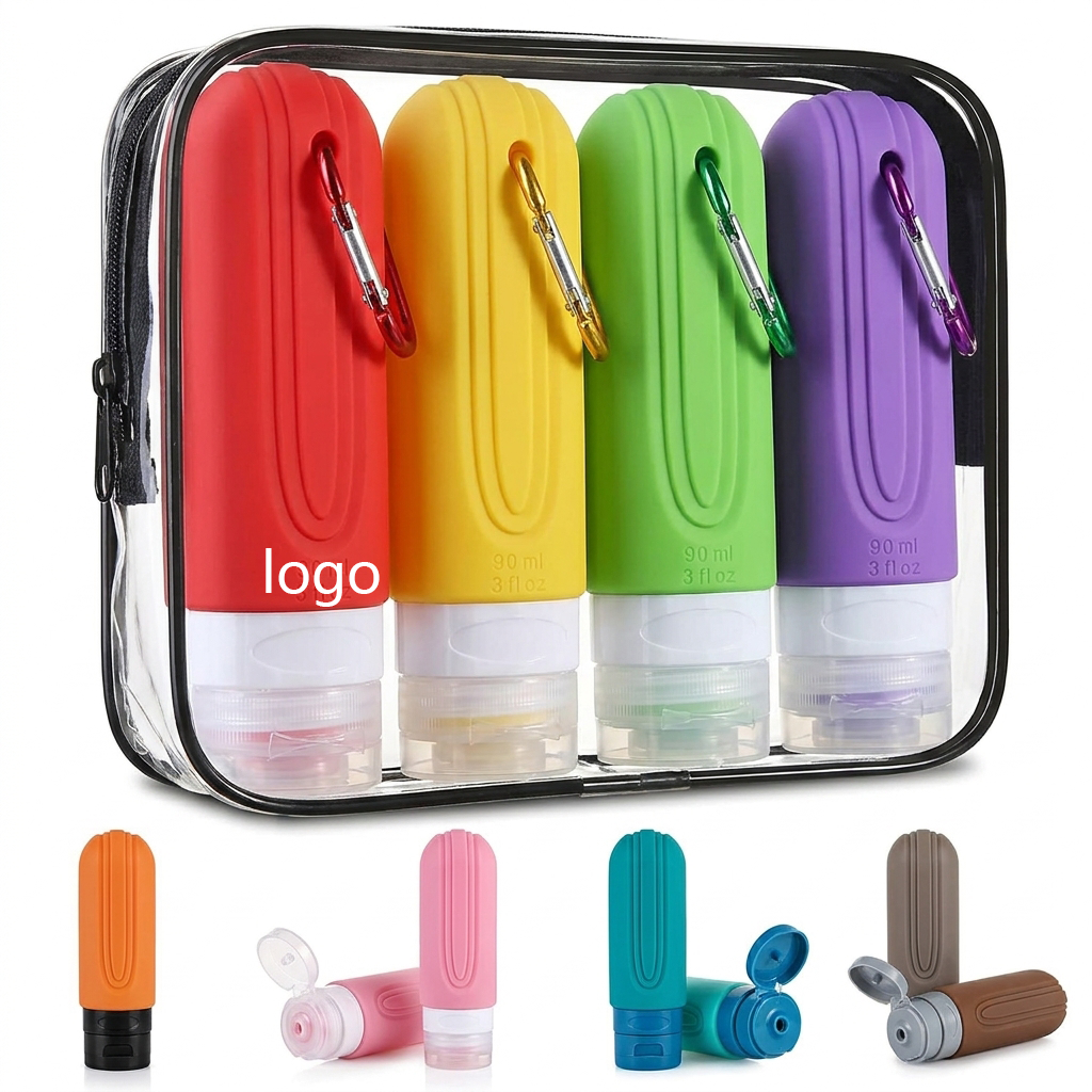 4-Pack No-Spill Travel Bottles with 3-Layer Leakproof Design