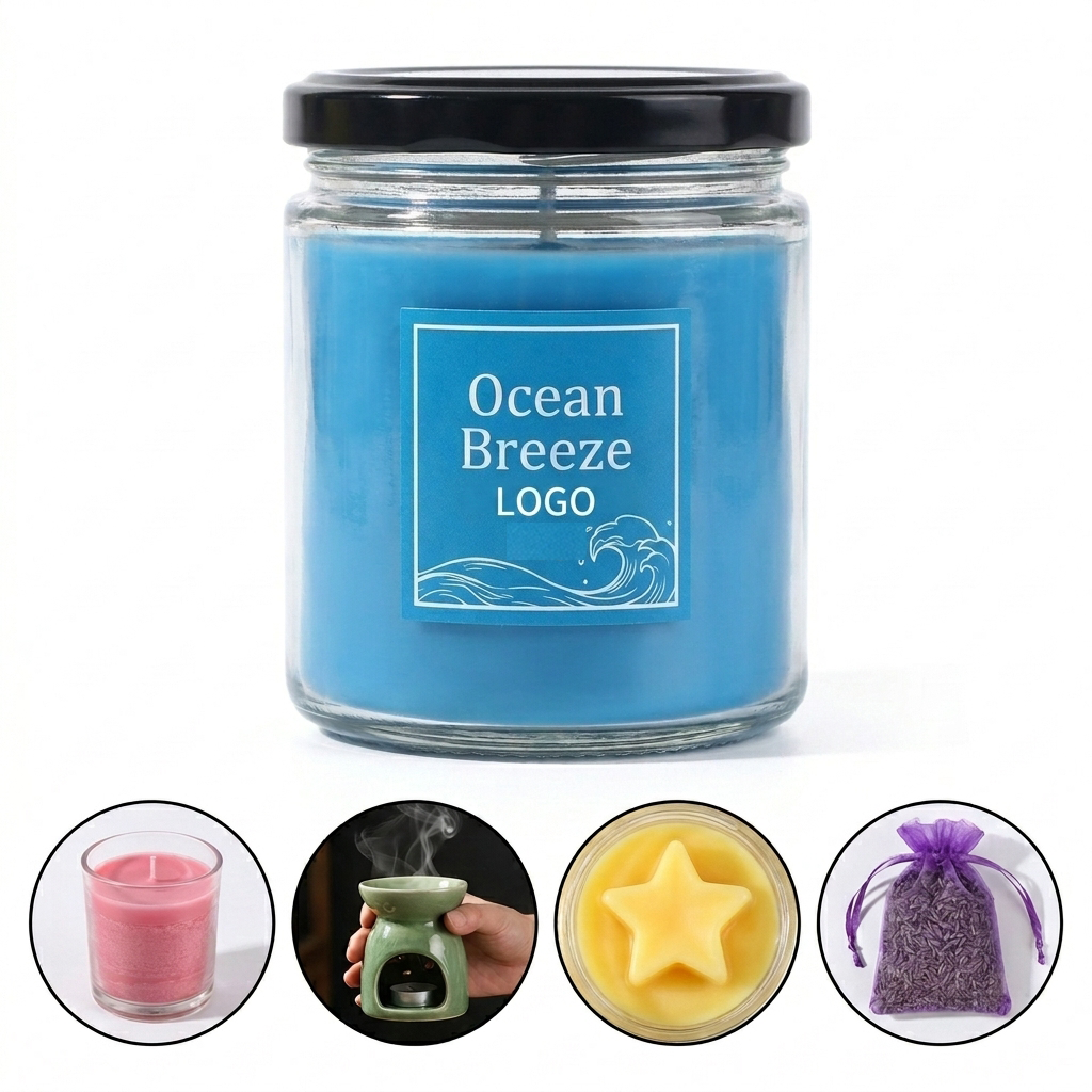 Serene Blue Soy Candle in Clear Glass - Long-Lasting Scent for Home & Meditation
