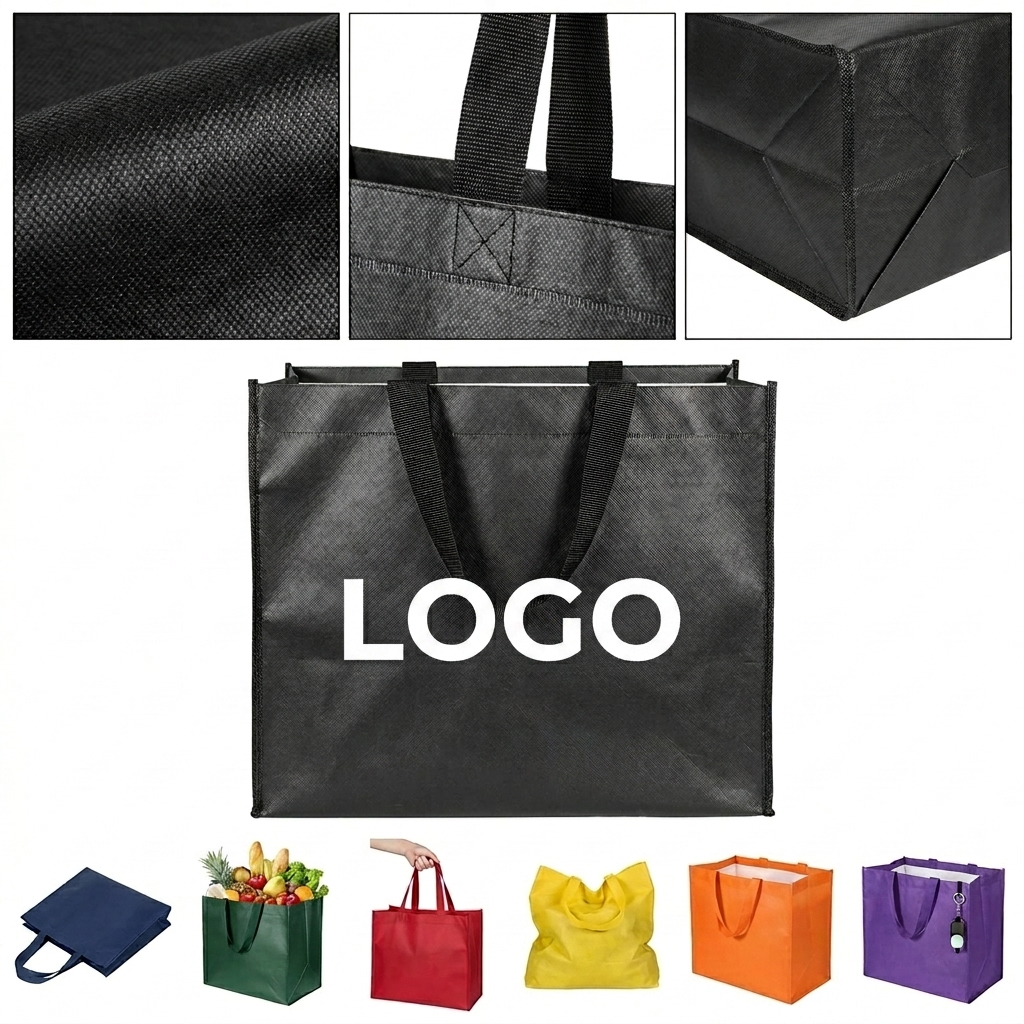 Reusable Waterproof Grocery Tote Bag with Plastic Bottom Insert