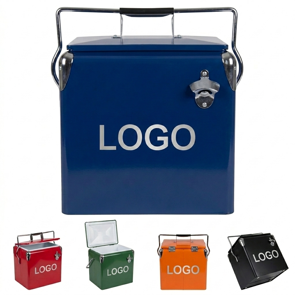 13L Retro Cooler with Built-in Bottle Opener, Portable Ice Chest for Drinks