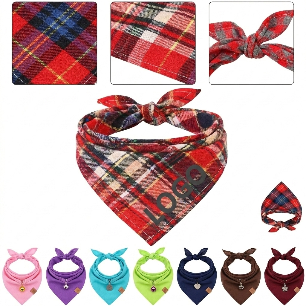 Customizable Large Plaid Pattern Triangle Dog Bandana for Pets and Promotions