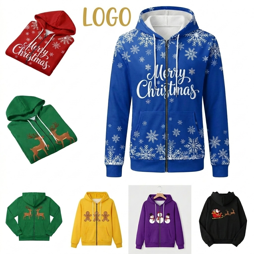 Unisex 3D Printed Snowflake Zip-Up Hoodie - Multi Color