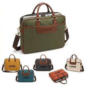 Canvas Laptop Messenger Bag with Luggage Strap for 15.6 Inch Laptops
