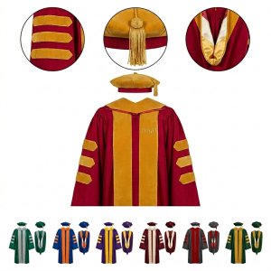 Premium Doctoral Cap & Gown Set: 8-Sided Tam, Hood, and Matte Polyester Gown