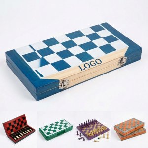 Portable Magnetic Chess Set with Blue & White Board