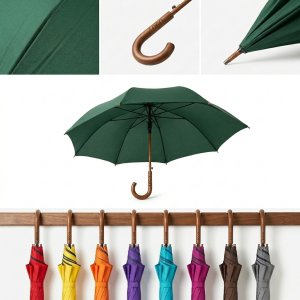 Classic J-Handle Wooden Shaft Umbrella - 48" UV Protection