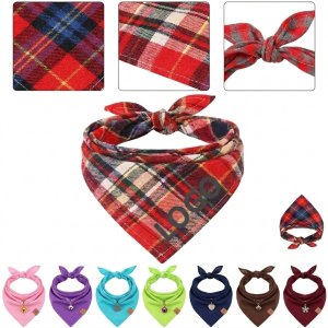 Customizable Large Plaid Pattern Triangle Dog Bandana for Pets and Promotions